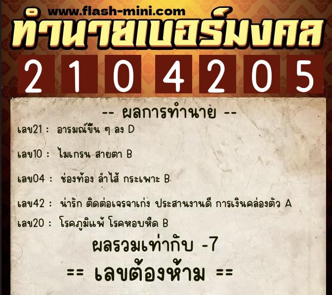 ทำนายเบอร์มงคล 0XX-2104205 ทำนายเบอร์มงคล หมายเลข 088-210420 ทำนายเบอร์มงคล 0XX-2104205 ทำนายเบอร์มงคล หมายเลข 088-210420