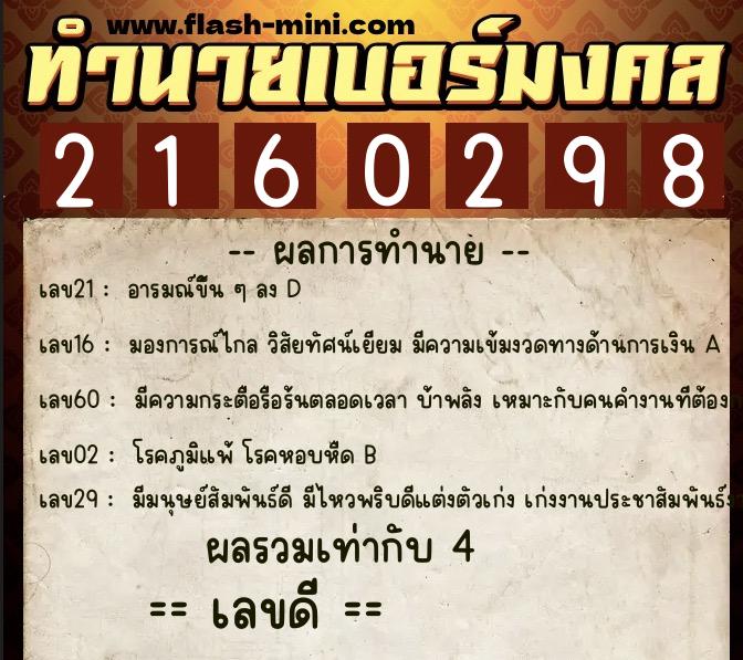 ทำนายเบอร์มงคล 0XX-2160298 ทำนายเบอร์มงคล หมายเลข 065-216029 ทำนายเบอร์มงคล 0XX-2160298 ทำนายเบอร์มงคล หมายเลข 065-216029