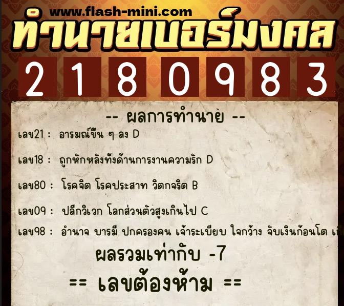 ทำนายเบอร์มงคล 0XX-2180983 ทำนายเบอร์มงคล หมายเลข 065-218098 ทำนายเบอร์มงคล 0XX-2180983 ทำนายเบอร์มงคล หมายเลข 065-218098
