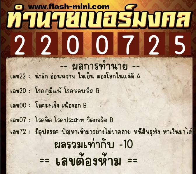 ทำนายเบอร์มงคล 0XX-2200725 ทำนายเบอร์มงคล หมายเลข 099-220072 ทำนายเบอร์มงคล 0XX-2200725 ทำนายเบอร์มงคล หมายเลข 099-220072