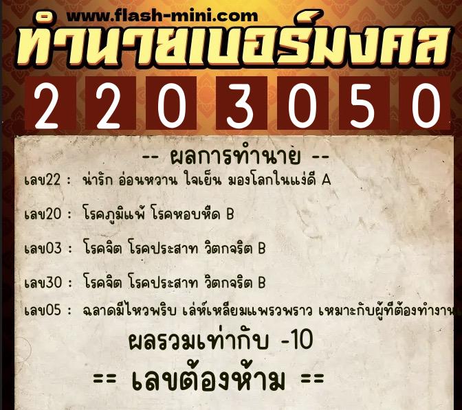ทำนายเบอร์มงคล 0XX-2203050 ทำนายเบอร์มงคล หมายเลข 067-220305 ทำนายเบอร์มงคล 0XX-2203050 ทำนายเบอร์มงคล หมายเลข 067-220305