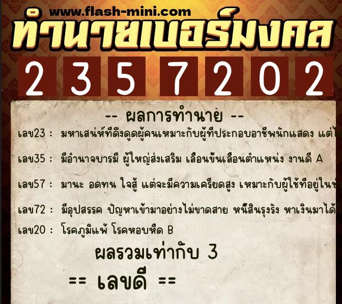 ทำนายเบอร์มงคล 0XX-2357202 ทำนายเบอร์มงคล หมายเลข 068-235720 ทำนายเบอร์มงคล 0XX-2357202 ทำนายเบอร์มงคล หมายเลข 068-235720