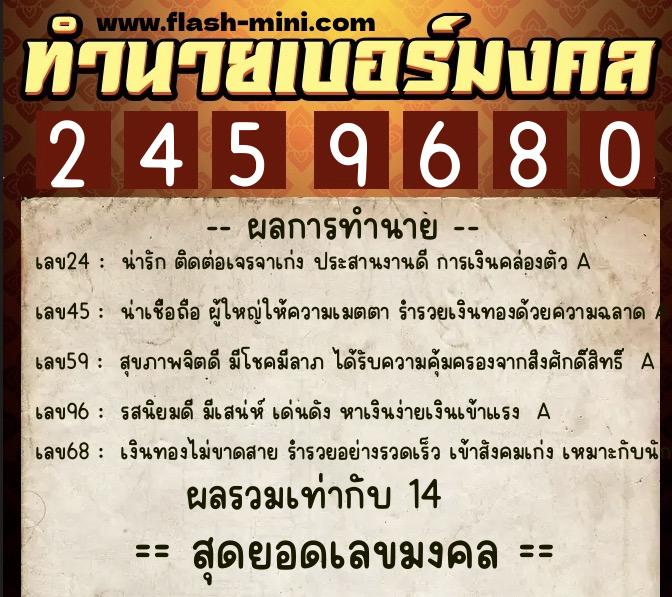 ทำนายเบอร์มงคล 0XX-2459680  ทำนายเบอร์มงคล หมายเลข 095-245968 