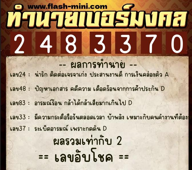ทำนายเบอร์มงคล 0XX-2483370 ทำนายเบอร์มงคล หมายเลข 066-248337 ทำนายเบอร์มงคล 0XX-2483370 ทำนายเบอร์มงคล หมายเลข 066-248337