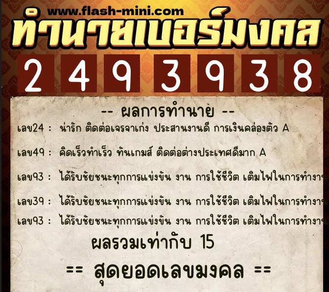 ทำนายเบอร์มงคล 0XX-2493938  ทำนายเบอร์มงคล หมายเลข 066-249393 