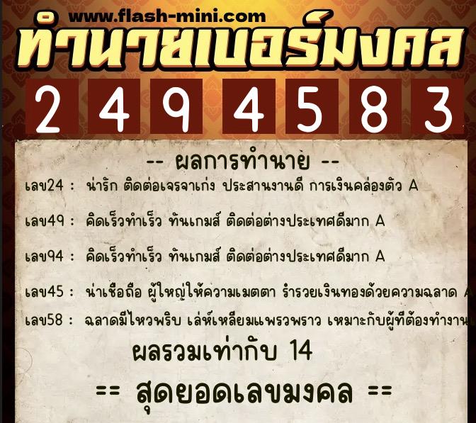 ทำนายเบอร์มงคล 0XX-2494583 ทำนายเบอร์มงคล หมายเลข 069-249458 ทำนายเบอร์มงคล 0XX-2494583 ทำนายเบอร์มงคล หมายเลข 069-249458