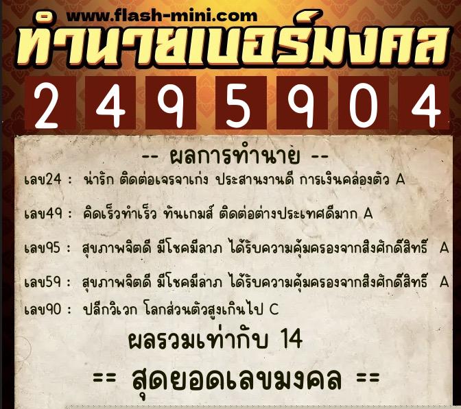 ทำนายเบอร์มงคล 0XX-2495904  ทำนายเบอร์มงคล หมายเลข 099-249590 