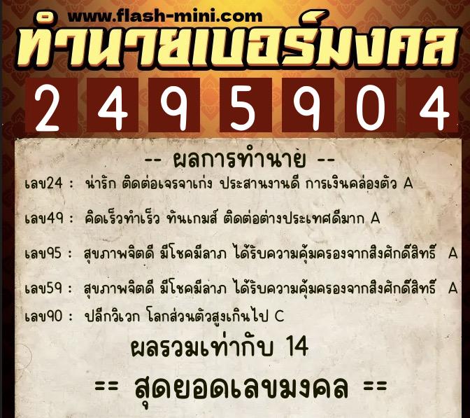ทำนายเบอร์มงคล 0XX-2495904  ทำนายเบอร์มงคล หมายเลข 089-249590 