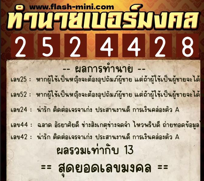 ทำนายเบอร์มงคล 0XX-2524428  ทำนายเบอร์มงคล หมายเลข 068-252442 