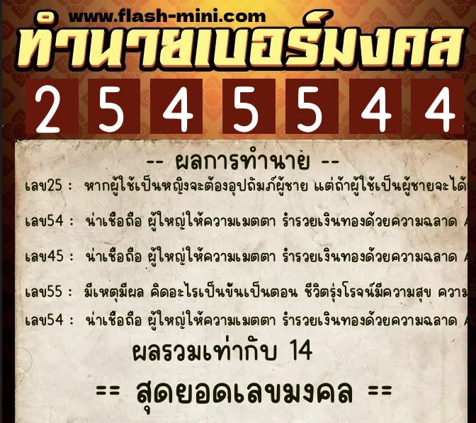 ทำนายเบอร์มงคล 0XX-2545544  ทำนายเบอร์มงคล หมายเลข 097-254554 