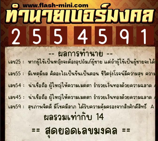 ทำนายเบอร์มงคล 0XX-2554591  ทำนายเบอร์มงคล หมายเลข 062-255459 