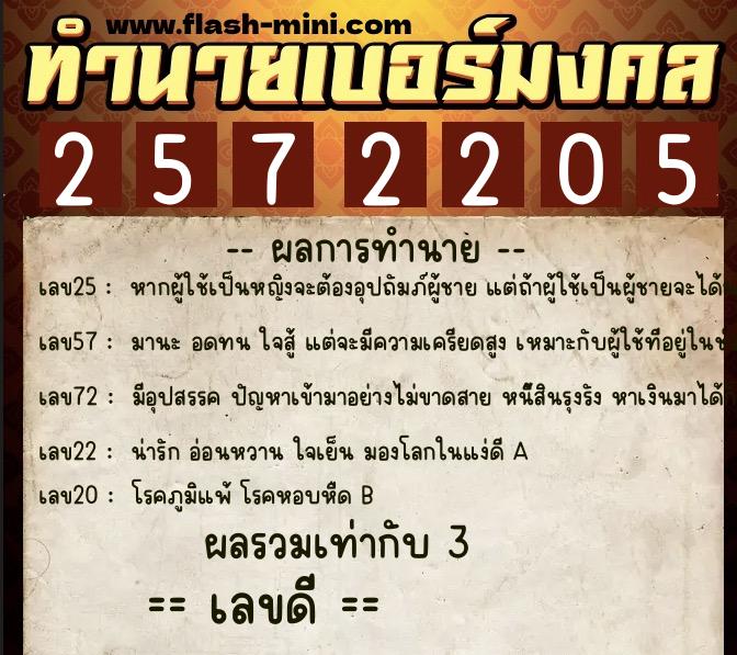 ทำนายเบอร์มงคล 0XX-2572205  ทำนายเบอร์มงคล หมายเลข 090-257220 