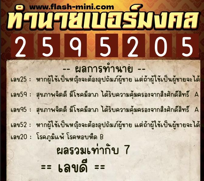 ทำนายเบอร์มงคล 0XX-2595205  ทำนายเบอร์มงคล หมายเลข 091-259520 