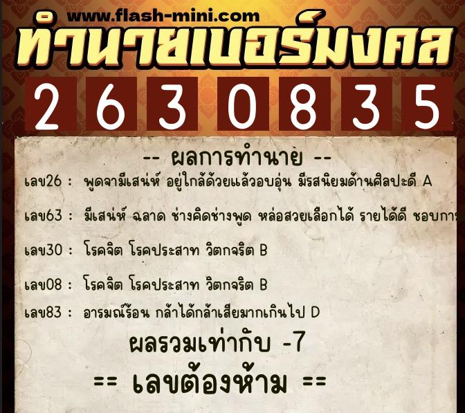 ทำนายเบอร์มงคล 0XX-2630835  ทำนายเบอร์มงคล หมายเลข 096-263083 