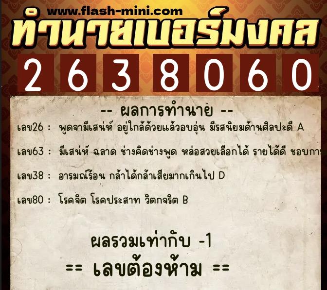 ทำนายเบอร์มงคล 0XX-2638060  ทำนายเบอร์มงคล หมายเลข 098-263806 