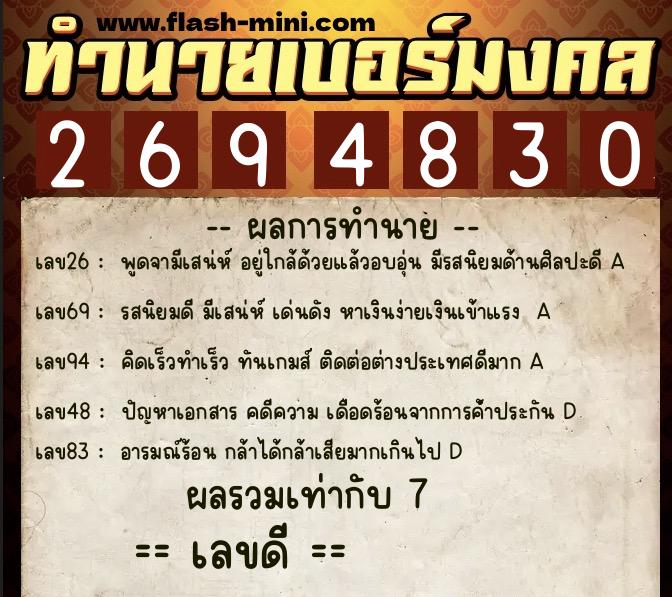ทำนายเบอร์มงคล 0XX-2694830 ทำนายเบอร์มงคล หมายเลข 081-269483 ทำนายเบอร์มงคล 0XX-2694830 ทำนายเบอร์มงคล หมายเลข 081-269483