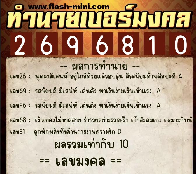 ทำนายเบอร์มงคล 0XX-2696810 ทำนายเบอร์มงคล หมายเลข 067-269681 ทำนายเบอร์มงคล 0XX-2696810 ทำนายเบอร์มงคล หมายเลข 067-269681