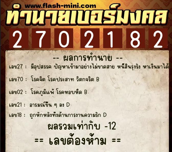 ทำนายเบอร์มงคล 0XX-2702182 ทำนายเบอร์มงคล หมายเลข 087-270218 ทำนายเบอร์มงคล 0XX-2702182 ทำนายเบอร์มงคล หมายเลข 087-270218