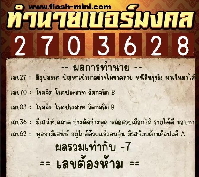 ทำนายเบอร์มงคล 0XX-2703628 ทำนายเบอร์มงคล หมายเลข 087-270362 ทำนายเบอร์มงคล 0XX-2703628 ทำนายเบอร์มงคล หมายเลข 087-270362