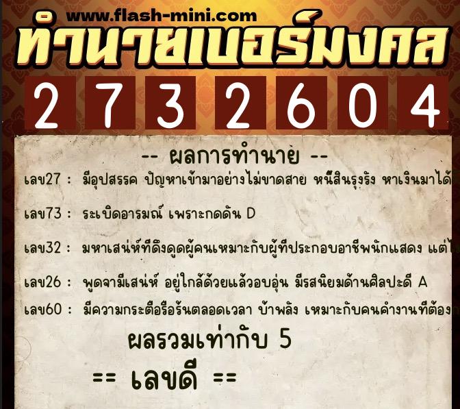 ทำนายเบอร์มงคล 0XX-2732604 ทำนายเบอร์มงคล หมายเลข 088-273260 ทำนายเบอร์มงคล 0XX-2732604 ทำนายเบอร์มงคล หมายเลข 088-273260