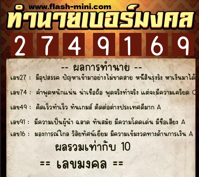 ทำนายเบอร์มงคล 0XX-2749169 ทำนายเบอร์มงคล หมายเลข 082-274916 ทำนายเบอร์มงคล 0XX-2749169 ทำนายเบอร์มงคล หมายเลข 082-274916