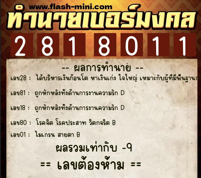 ทำนายเบอร์มงคล 0XX-2818011 ทำนายเบอร์มงคล หมายเลข 062-281801 ทำนายเบอร์มงคล 0XX-2818011 ทำนายเบอร์มงคล หมายเลข 062-281801