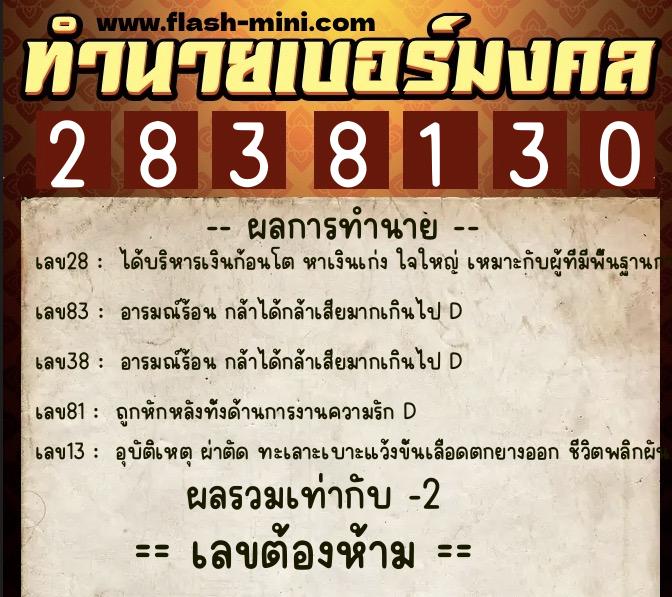 ทำนายเบอร์มงคล 0XX-2838130 ทำนายเบอร์มงคล หมายเลข 090-283813 ทำนายเบอร์มงคล 0XX-2838130 ทำนายเบอร์มงคล หมายเลข 090-283813