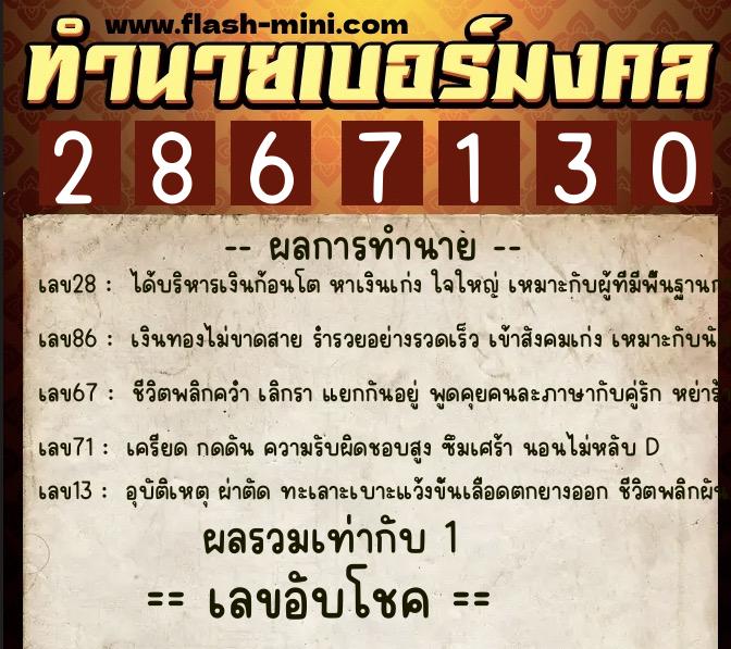 ทำนายเบอร์มงคล 0XX-2867130 ทำนายเบอร์มงคล หมายเลข 063-286713 ทำนายเบอร์มงคล 0XX-2867130 ทำนายเบอร์มงคล หมายเลข 063-286713