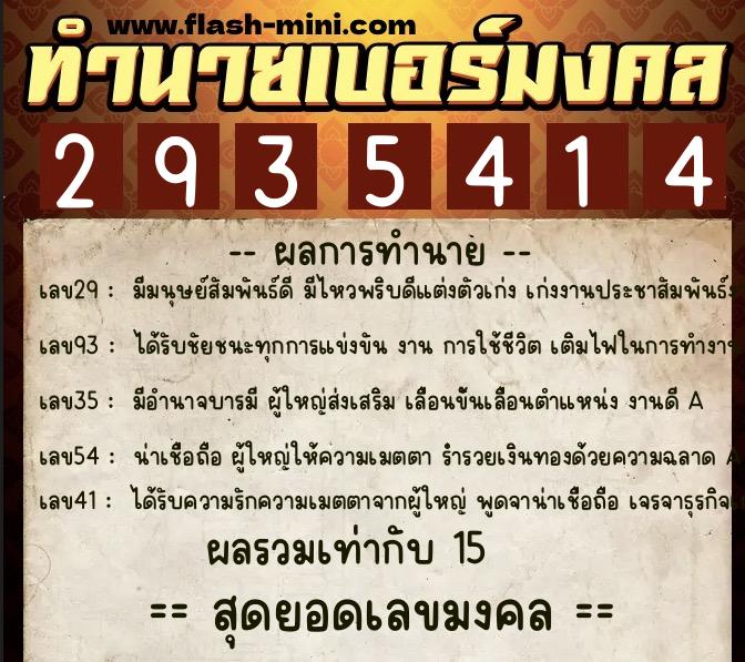 ทำนายเบอร์มงคล 0XX-2935414  ทำนายเบอร์มงคล หมายเลข 060-293541 