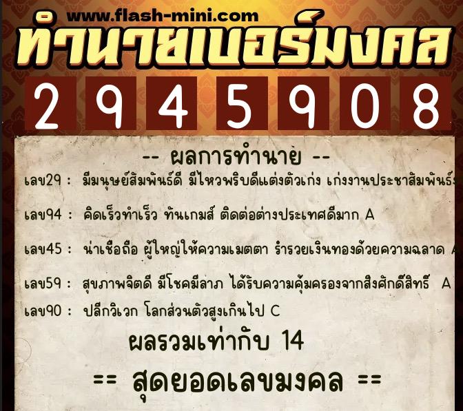 ทำนายเบอร์มงคล 0XX-2945908  ทำนายเบอร์มงคล หมายเลข 061-294590 