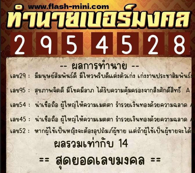 ทำนายเบอร์มงคล 0XX-2954528  ทำนายเบอร์มงคล หมายเลข 096-295452 