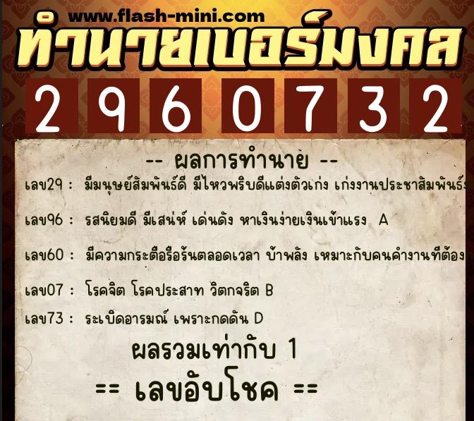 ทำนายเบอร์มงคล 0XX-2960732 ทำนายเบอร์มงคล หมายเลข 086-296073 ทำนายเบอร์มงคล 0XX-2960732 ทำนายเบอร์มงคล หมายเลข 086-296073