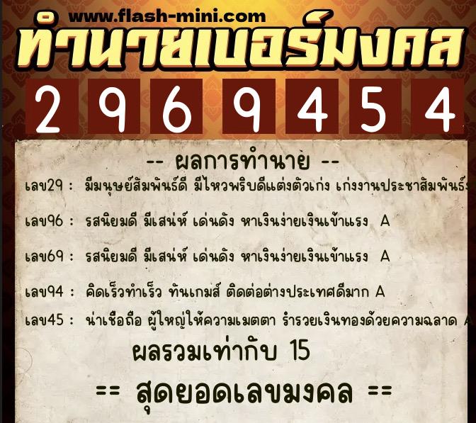 ทำนายเบอร์มงคล 0XX-2969454  ทำนายเบอร์มงคล หมายเลข 090-296945 