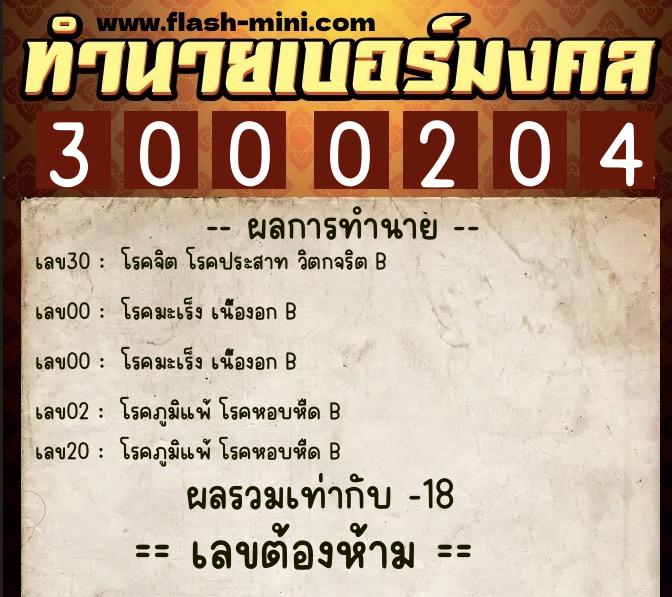 ทำนายเบอร์มงคล 0XX-3000204  ทำนายเบอร์มงคล หมายเลข 068-300020 