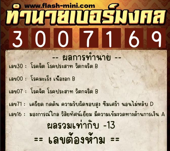 ทำนายเบอร์มงคล 0XX-3007169 ทำนายเบอร์มงคล หมายเลข 068-300716 ทำนายเบอร์มงคล 0XX-3007169 ทำนายเบอร์มงคล หมายเลข 068-300716