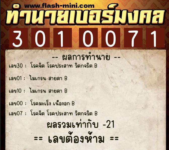 ทำนายเบอร์มงคล 0XX-3010071 ทำนายเบอร์มงคล หมายเลข 064-301007 ทำนายเบอร์มงคล 0XX-3010071 ทำนายเบอร์มงคล หมายเลข 064-301007