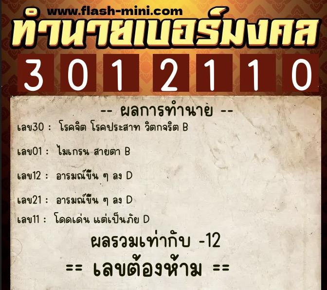 ทำนายเบอร์มงคล 0XX-3012110 ทำนายเบอร์มงคล หมายเลข 065-301211 ทำนายเบอร์มงคล 0XX-3012110 ทำนายเบอร์มงคล หมายเลข 065-301211