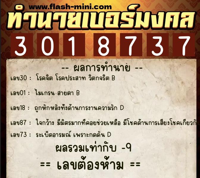 ทำนายเบอร์มงคล 0XX-3018737  ทำนายเบอร์มงคล หมายเลข 092-301873 