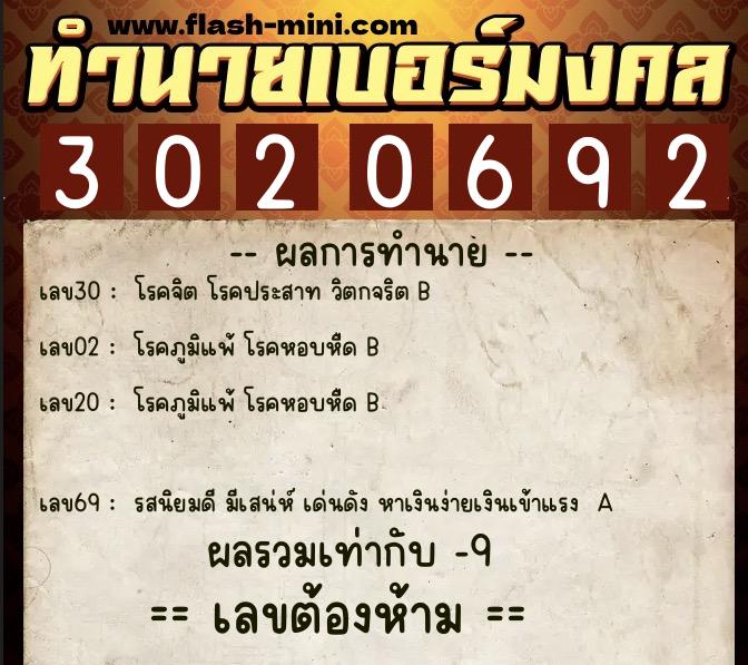 ทำนายเบอร์มงคล 0XX-3020692 ทำนายเบอร์มงคล หมายเลข 064-302069 ทำนายเบอร์มงคล 0XX-3020692 ทำนายเบอร์มงคล หมายเลข 064-302069