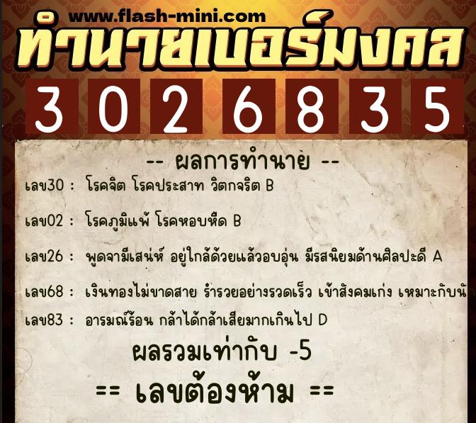 ทำนายเบอร์มงคล 0XX-3026835 ทำนายเบอร์มงคล หมายเลข 090-302683 ทำนายเบอร์มงคล 0XX-3026835 ทำนายเบอร์มงคล หมายเลข 090-302683