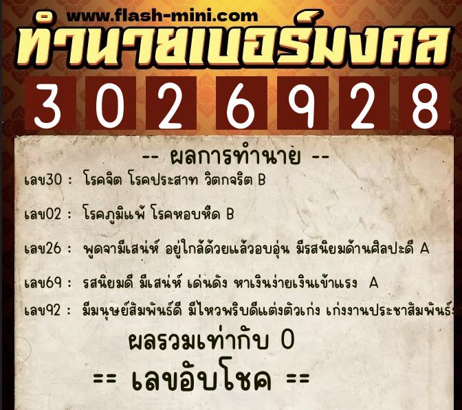 ทำนายเบอร์มงคล 0XX-3026928 ทำนายเบอร์มงคล หมายเลข 080-302692 ทำนายเบอร์มงคล 0XX-3026928 ทำนายเบอร์มงคล หมายเลข 080-302692