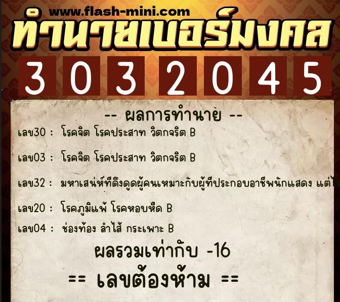 ทำนายเบอร์มงคล 0XX-3032045 ทำนายเบอร์มงคล หมายเลข 066-303204 ทำนายเบอร์มงคล 0XX-3032045 ทำนายเบอร์มงคล หมายเลข 066-303204