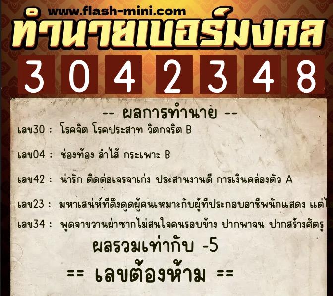 ทำนายเบอร์มงคล 0XX-3042348  ทำนายเบอร์มงคล หมายเลข 095-304234 