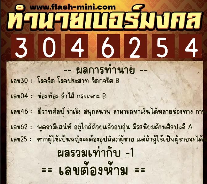 ทำนายเบอร์มงคล 0XX-3046254 ทำนายเบอร์มงคล หมายเลข 082-304625 ทำนายเบอร์มงคล 0XX-3046254 ทำนายเบอร์มงคล หมายเลข 082-304625