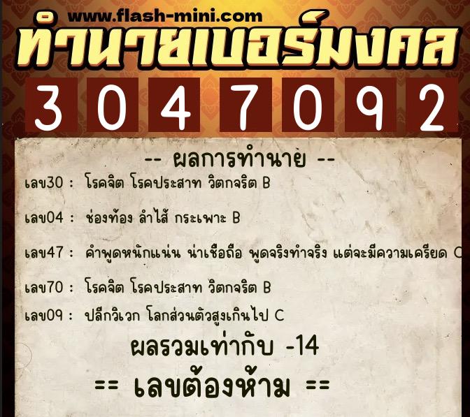 ทำนายเบอร์มงคล 0XX-3047092 ทำนายเบอร์มงคล หมายเลข 083-304709 ทำนายเบอร์มงคล 0XX-3047092 ทำนายเบอร์มงคล หมายเลข 083-304709