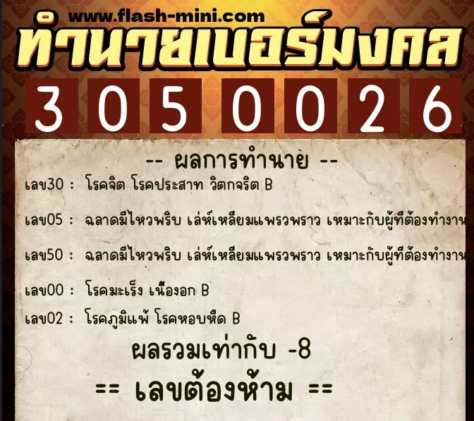 ทำนายเบอร์มงคล 0XX-3050026 ทำนายเบอร์มงคล หมายเลข 068-305002 ทำนายเบอร์มงคล 0XX-3050026 ทำนายเบอร์มงคล หมายเลข 068-305002