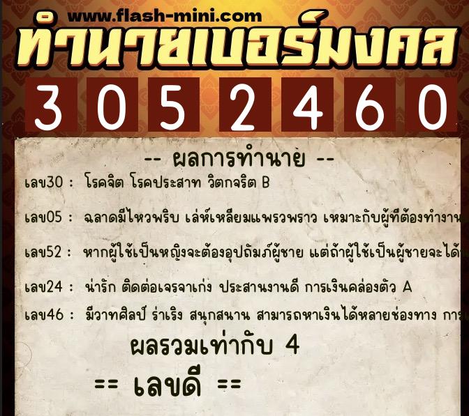 ทำนายเบอร์มงคล 0XX-3052460  ทำนายเบอร์มงคล หมายเลข 090-305246 