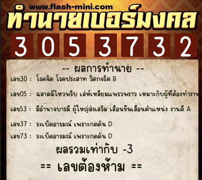 ทำนายเบอร์มงคล 0XX-3053732  ทำนายเบอร์มงคล หมายเลข 066-305373 