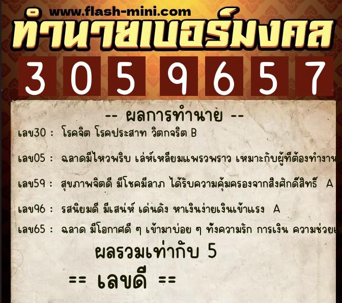 ทำนายเบอร์มงคล 0XX-3059657  ทำนายเบอร์มงคล หมายเลข 067-305965 