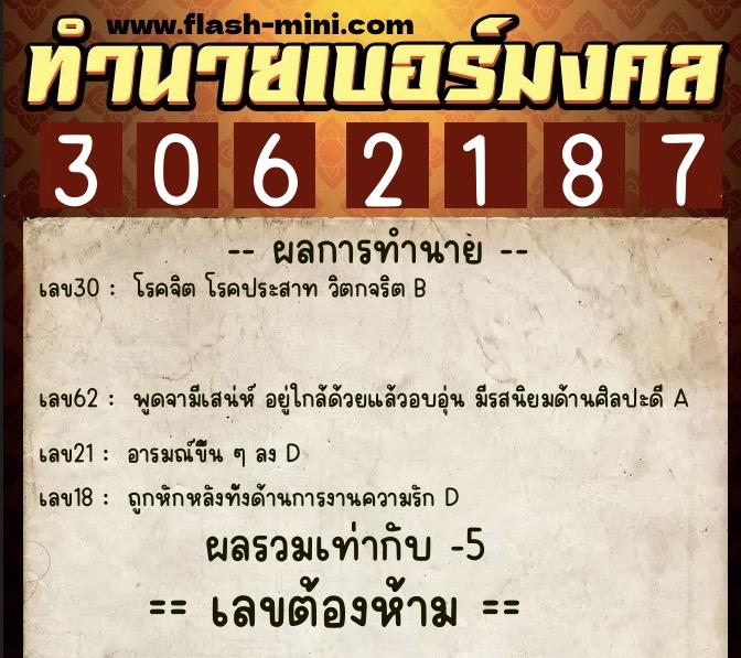 ทำนายเบอร์มงคล 0XX-3062187 ทำนายเบอร์มงคล หมายเลข 065-306218 ทำนายเบอร์มงคล 0XX-3062187 ทำนายเบอร์มงคล หมายเลข 065-306218